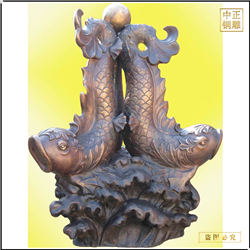 鑄銅關公 三條銅魚擺件