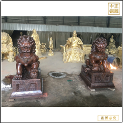 鑄銅關公 一對銅純瑞獸銅獅子