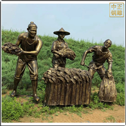 鑄銅關公 男子捆麥子人物雕塑