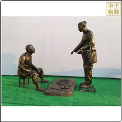 鑄銅關公 賣魚情景小品人物雕塑